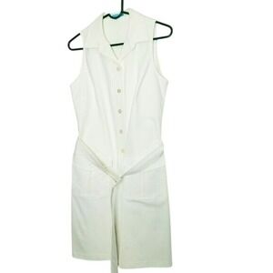 J.McLaughlin Sleeveless White Dress Belted Pockets Collared 4 Minimalist Classic